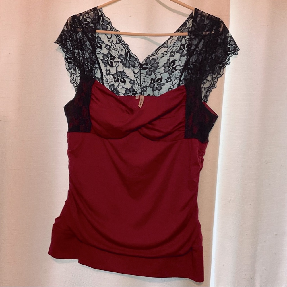 Deep red with black lace Studio Y Women’s top
